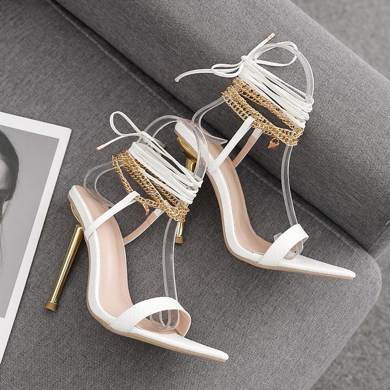 Fashion Women’s High Heel Sandals – Chain Lock Ankle Strap Design, Stylish Multi-Color High Heels for Fashion Party & Daily Wear