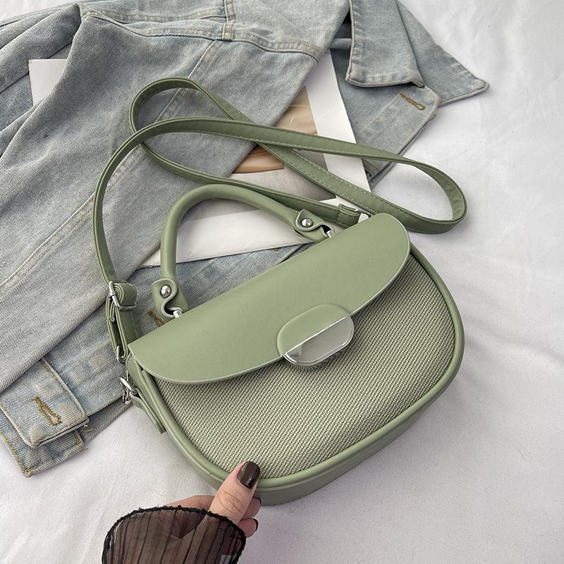Spring New Niche Fashion Contrasting Color Saddle Bag Portable Shoulder Crossbody Trendy Women's Bag