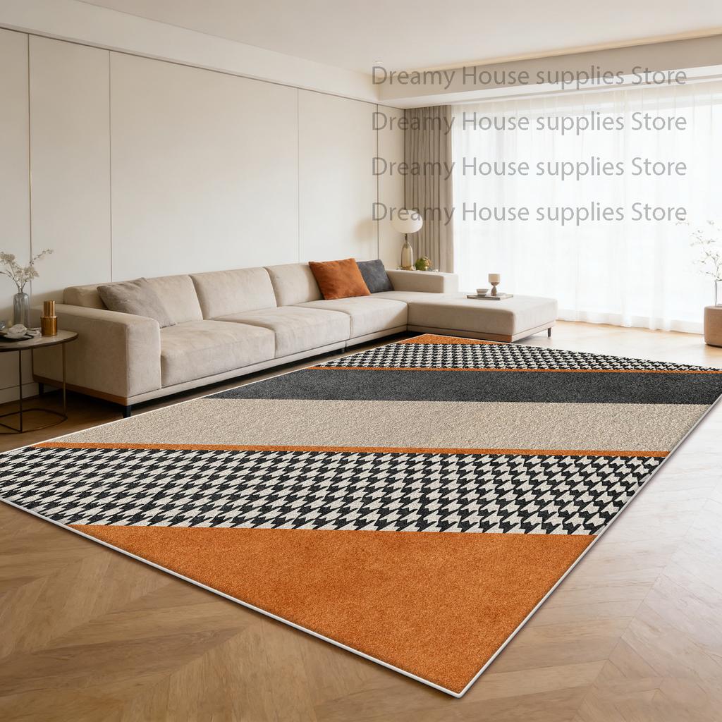 Modern Geometric Large Carpet for Living Room Orange Home Decoration Sofa Coffee Tables Mat Bedroom Washable Non-slip Plush Rug