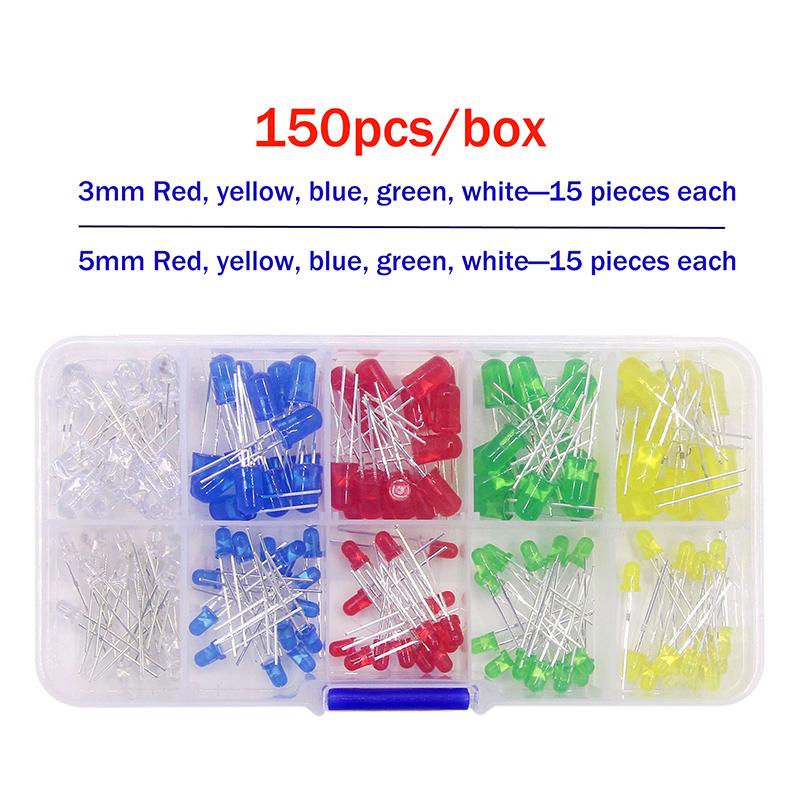 150Pcs 3Mm 5Mm Led Light White Yellow Red Green Blue Assorted Kit Diy Leds Set Electronic