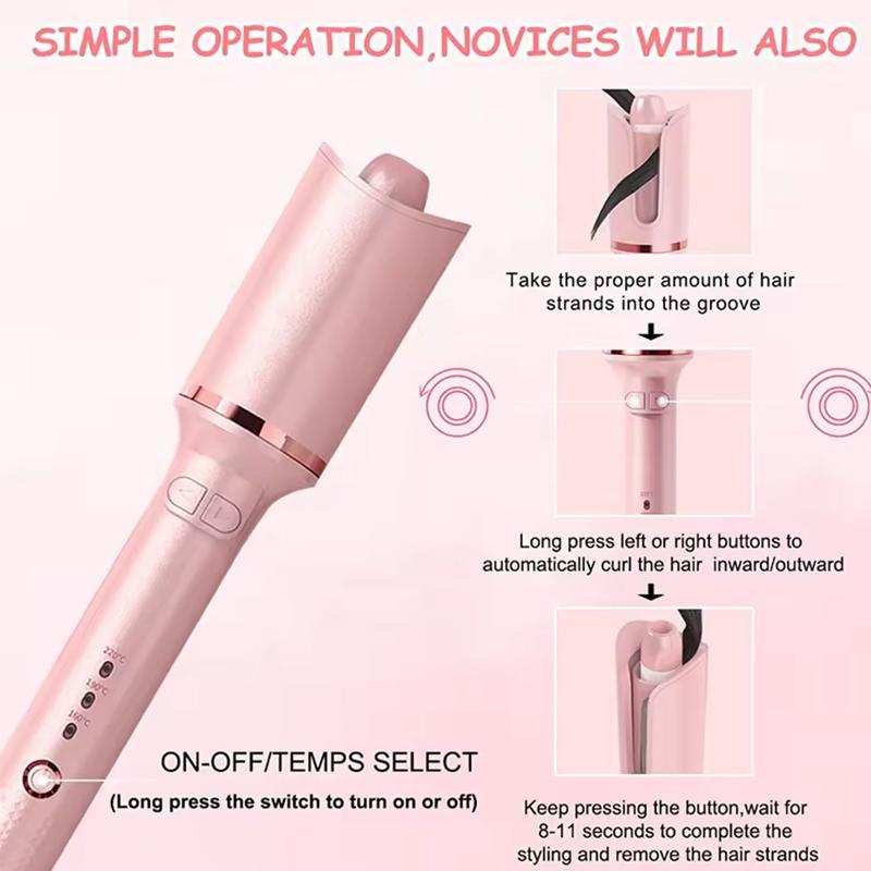 Professional Automatic Rotating Styling Tool Hair Curler with Ceramic Ionic Barrel and Smart Anti-Stuck Sensor