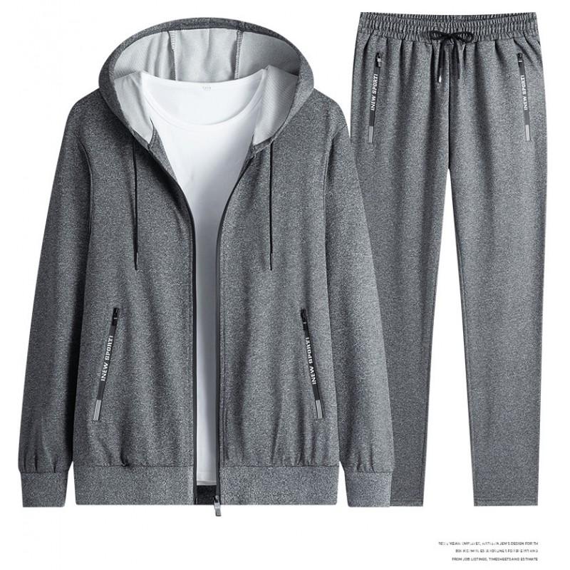 Mens Hooded Long Sleeve Sportswear Set Casual Running Tracksuit Lightweight Cotton Blend