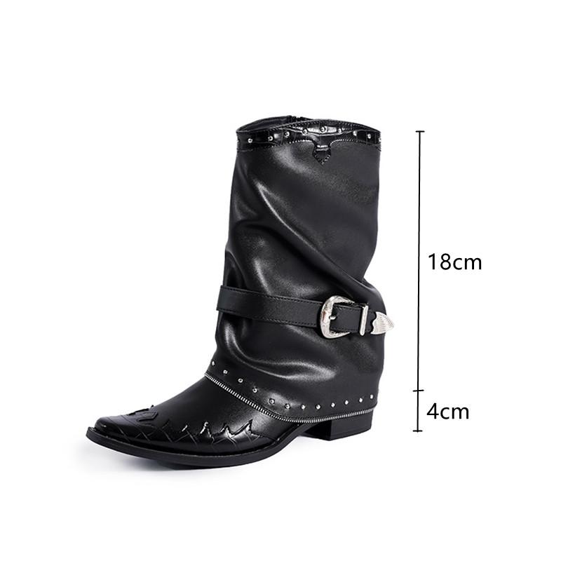 Fashion Vintage Strap Buckle Rivets Chains Patent Leather Women Ankle Boots Autumn Winter High heels Tube Motorcycle Punk Boots Shoes