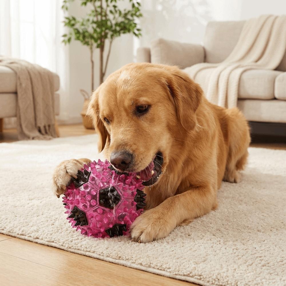 Bite Resistant Squeaky Dog Toy Colorful Spiky Massage Ball Indoor Entertainment