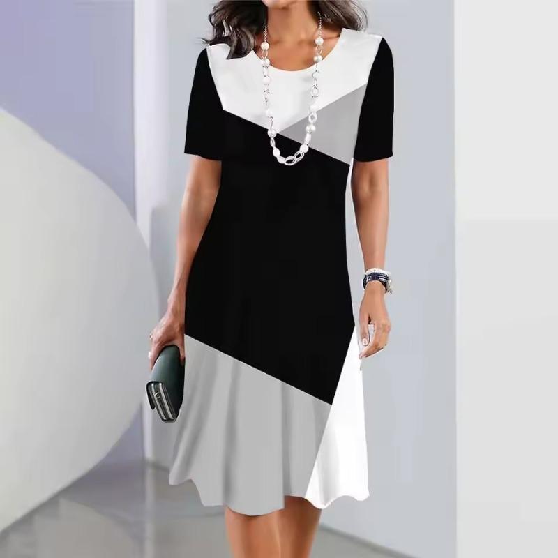 

Big Size Women s Dress Summer Short Sleeve O-Neck Casual Loose A-Line Mini Dress 3D Geometric Printed Vacation Dress Vestidos L