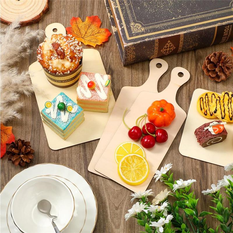 ABWR-24 Pcs Wooden Mini Cutting Board With Handle Unfinished Craft Mini Charcuterie Boards Paddle Blank Small Chopping Board