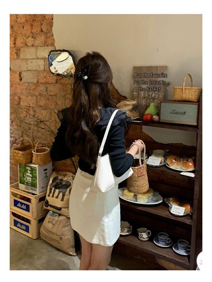 Chic Sweet Women's Knitted Cardigan: Thin Doll Collar, Long Sleeve, Ruffle Trim, Slim-Fit Sweater