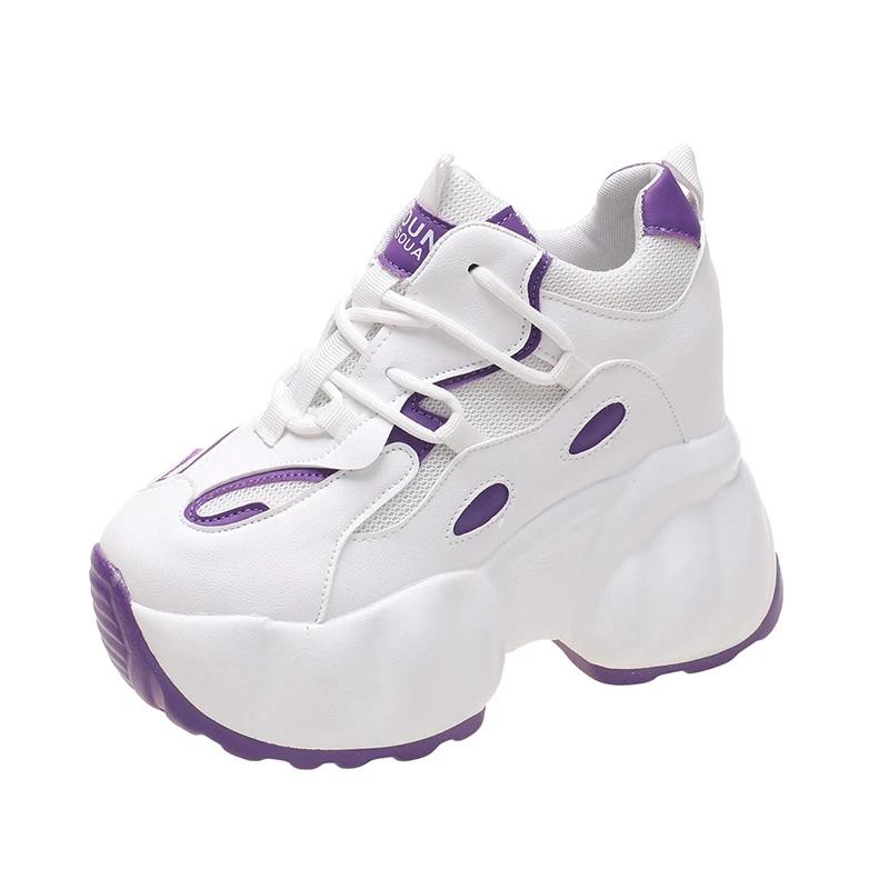 Móda Léto Dámské Klínky Robustní Tenisky Bílé Černé Ležérní Boty Dámské Vulkanizované Boty Vysoká Platforma Kožené Tenisky Žena Jaro