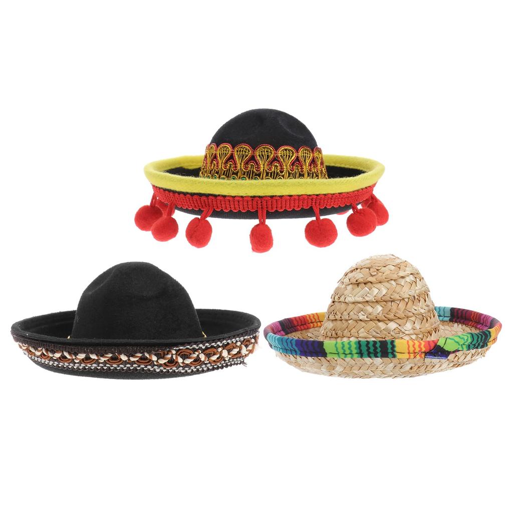 POPETPOP 3-Piece Sombrero Party Hats for Halloween Dog Costumes, Sombrero Headbands with Small Ball Hair Hoops for Pet Kitten Party Decorations
