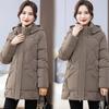 Winter Cotton Clothing for Middle-aged and Elderly Women, Mother's Clothing, Hooded Cotton-padded Jacket, Large Size, Medium-length, Thickened Coat