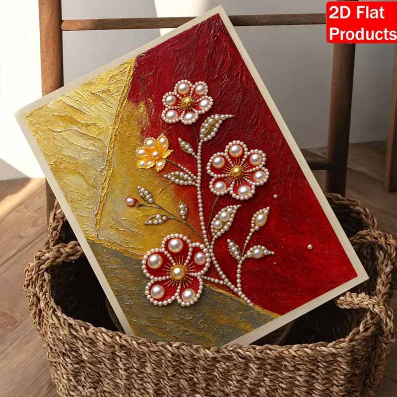 DIY Pearl Painting Canvas Floral Design Shiny 3D Bead Art Kit Creative Leisure Craft for Living Room Wall Decor