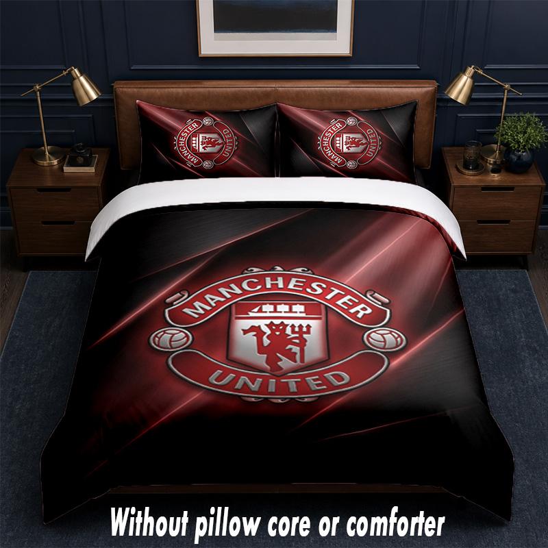 Set de Cama Manchester United FC Diseño 1 Funda Nórdica + 2 Fundas de Almohada Suave Transpirable Ropa de Cama para el Hogar