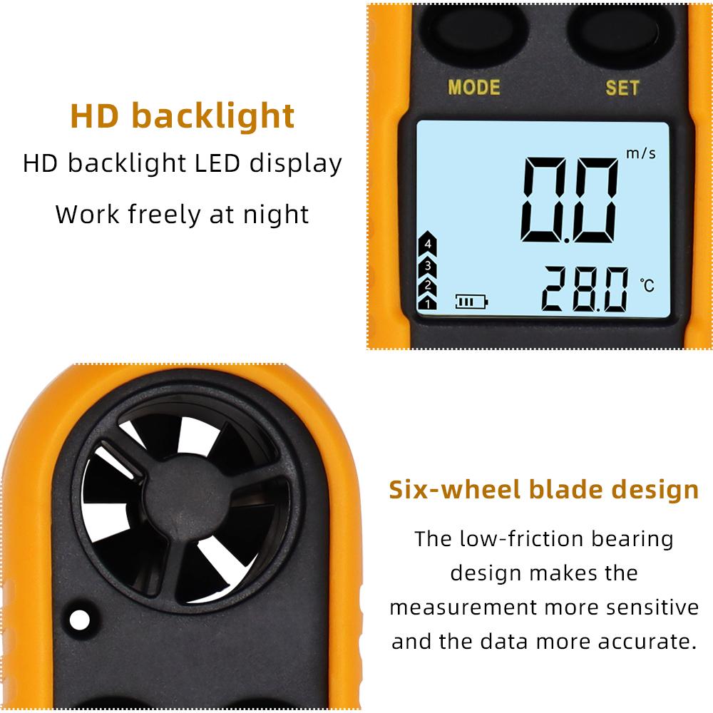 Portable Anemometer GM816 Thermometer Wind Speed Gauge Meter Mini Pocket Anemometer 30m/s LCD Digital Windmeter