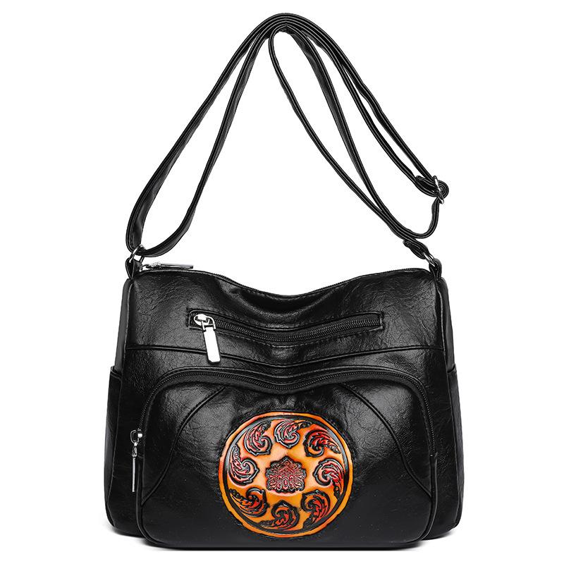 

Женская тисненая сумка через плечо среднего возраста, большая вместимость, сумка для мам чёрный