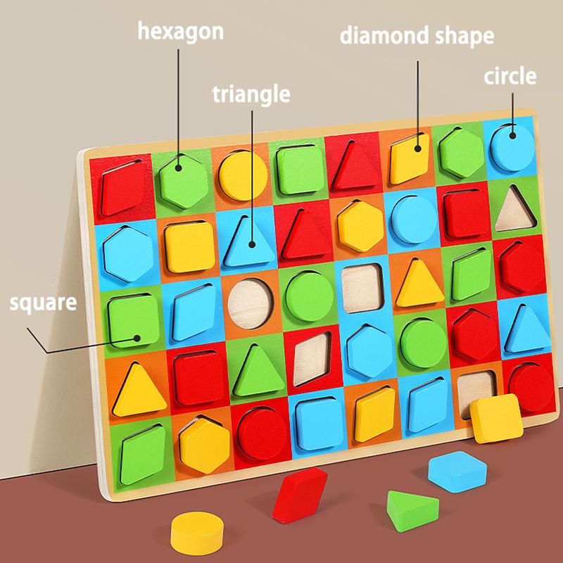 Children Color & Shape Montessori Sensory Toy Wooden Puzzle Geometric Sorting Cognitive Preschool Matching Game Educational Toys