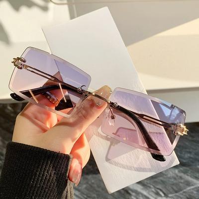 2PCS Women and Men Fashion Sunglasses UV400 Shades Rectangle Sun Glasses Rimless Summer Fashion Eyewear