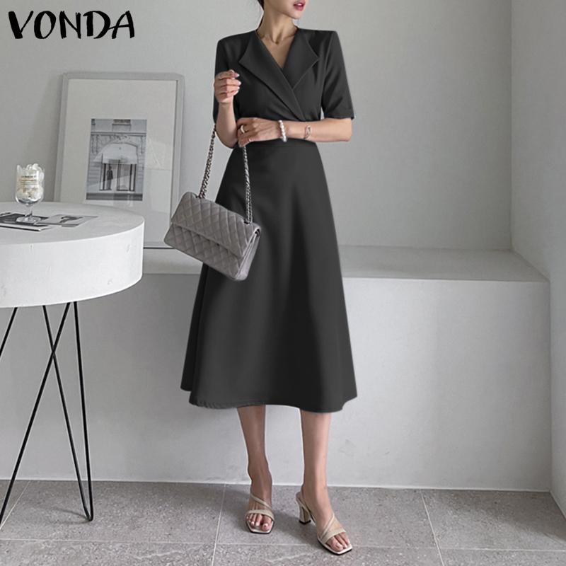 

VONDA Элегантное женское повседневное платье с длинным рукавом и V-образным вырезом