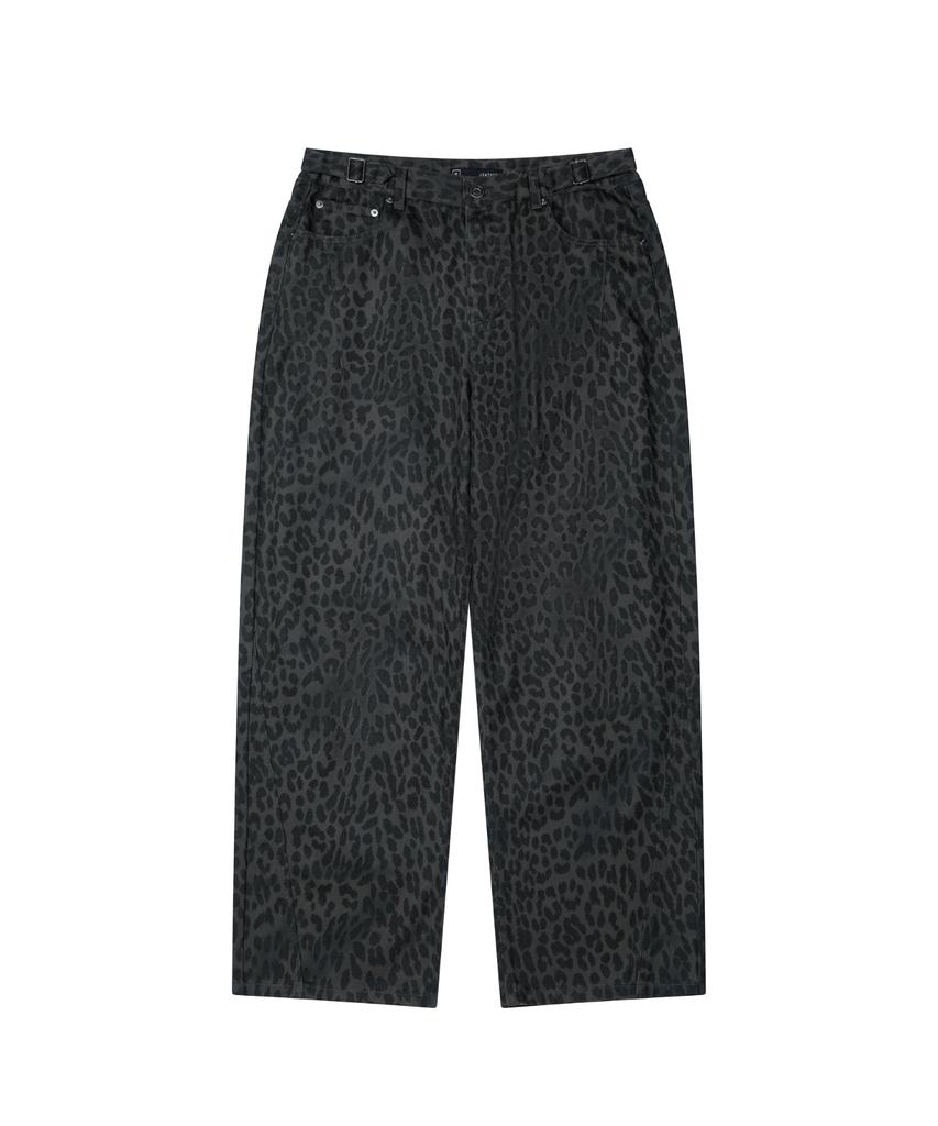 Ledeoli Incision Leopard Wide Cotton Pants [Charcoal]