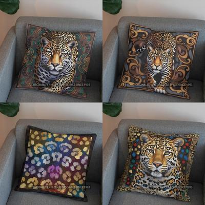 2D Stylish Leopard Art Pillow For Home Decor Pattern Cushion Cover Suitable For Sofa Bedroom Car Pillow Cover