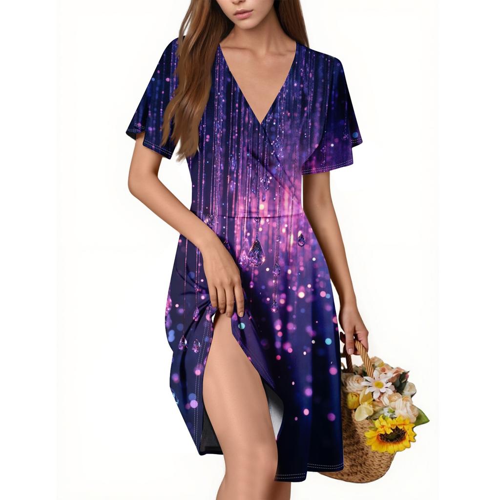 Damen Freizeitmode V-Ausschnitt Ärmellos Druckkleid