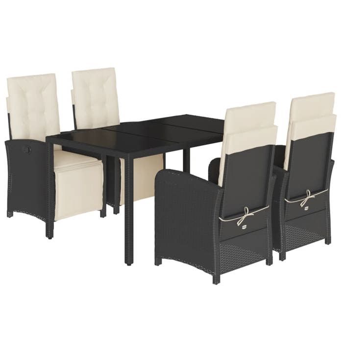 VidaXL Ensemble à Manger de Jardin avec Coussins 5 pcs, Chaises et Table de Patio, Meubles de Terrasse, Moderne, Noir Résine 3212452