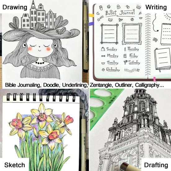 Juego de 12 rotuladores de dibujo de micropunta fina, resistentes al agua, tinta pigmentada, punta de nailon suave, a prueba de manchas.