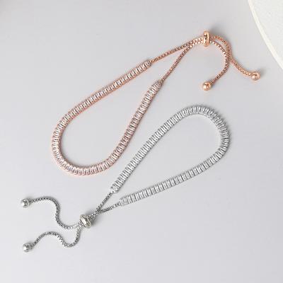 Misty Moon, Rectangle Zircon Single Row Full Diamond Adjustable Crystal Bracelet Women'S Jewelry