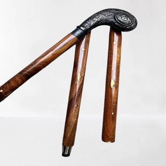 Handmade Black Brass Handle Walking Stick  3 Fold Cane