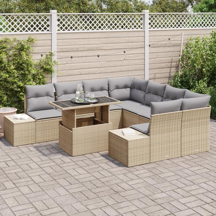 VidaXL ensemble de canapé de jardin de 9 pièces avec coussins en osier beige 3357893