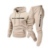 Mens Casual Hooded Sweatshirt Set With Letter Print Fleece-Lined Tracksuit