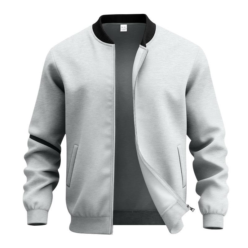Giacca Bomber Casual da Uomo a Manica Lunga, Colore Unito, Collo Alto, con Zip