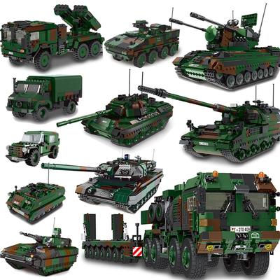 DIY Tyskland Militærserie HX-8 Elefant Traktor PZH2000 Kanon Leopardstridsvogn Lars-2 Rakettkaster Byggeklosser Klosser