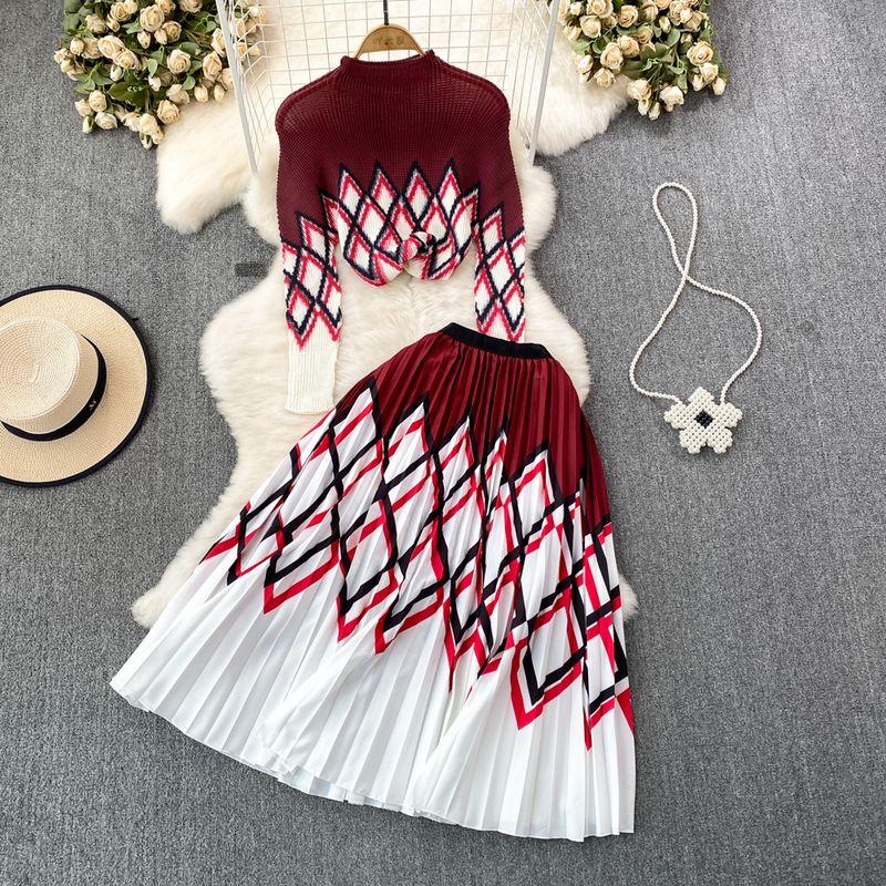 Sanzhai Ruched Celadon High Waist Skirt Fashion Suit