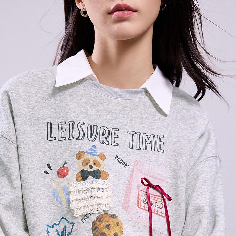 Chuyu Women's 2025 Autumn Loose Cartoon Print Fleece Sweatshirt