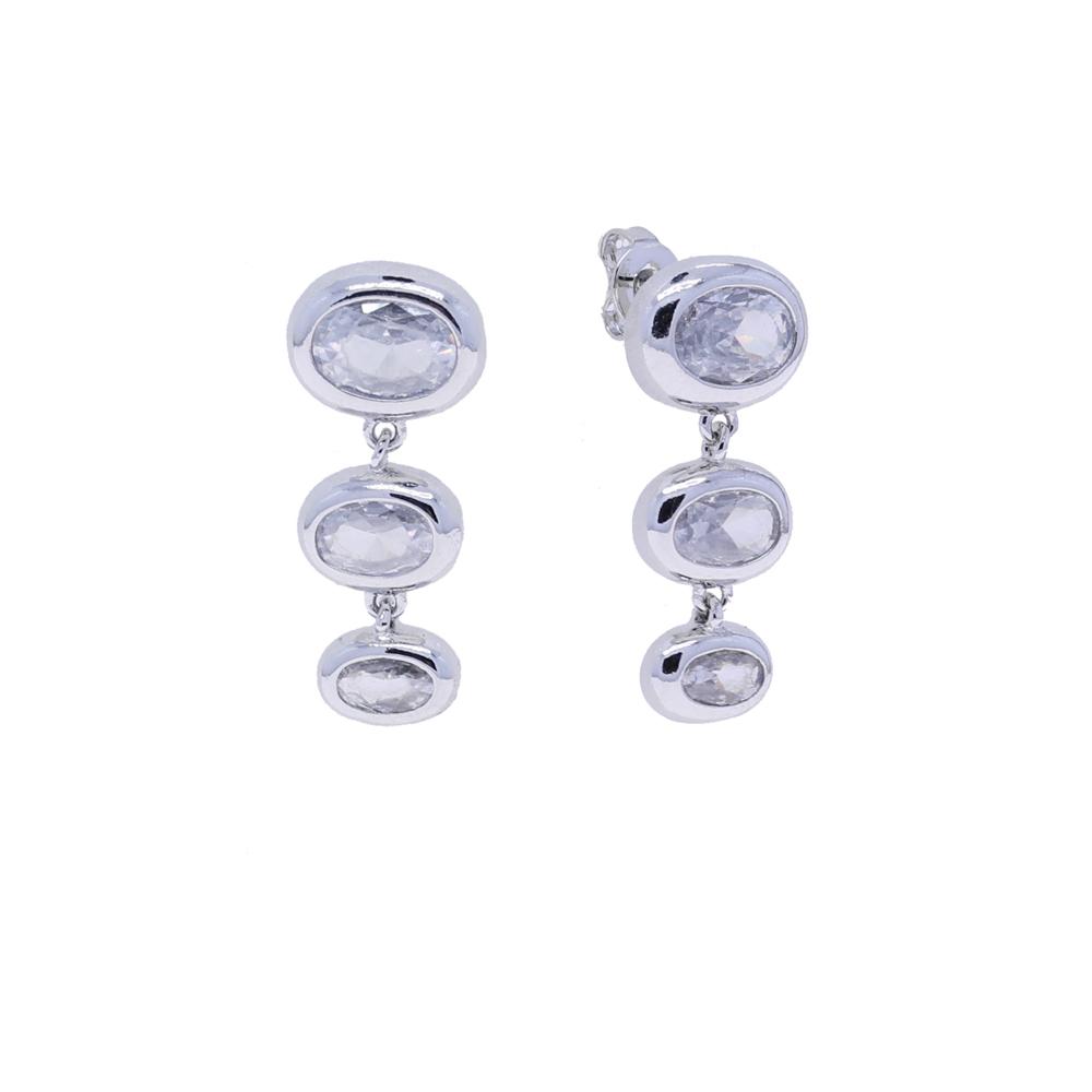 Gold Plated Geometric Oval Cubic Zirconia CZ Dangle Drop Earring