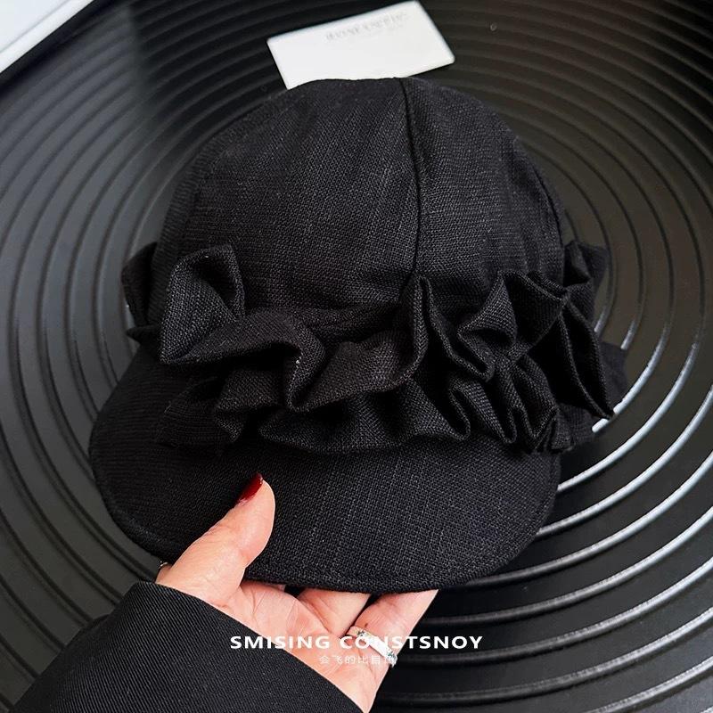 Retro Yamamoto style thin breathable washed linen pleated design octagonal hat temperament show face small equestrian hat