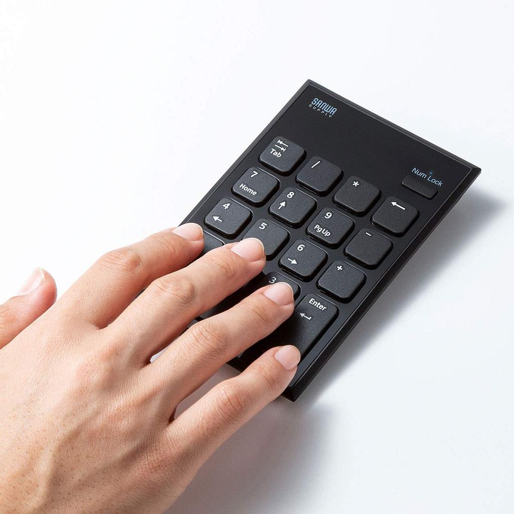 Sanwa Supply Bluetooth Numeric Keypad, 20 Keys (19 Keys + Numlock Key), Pantograph, NT-BT21BK