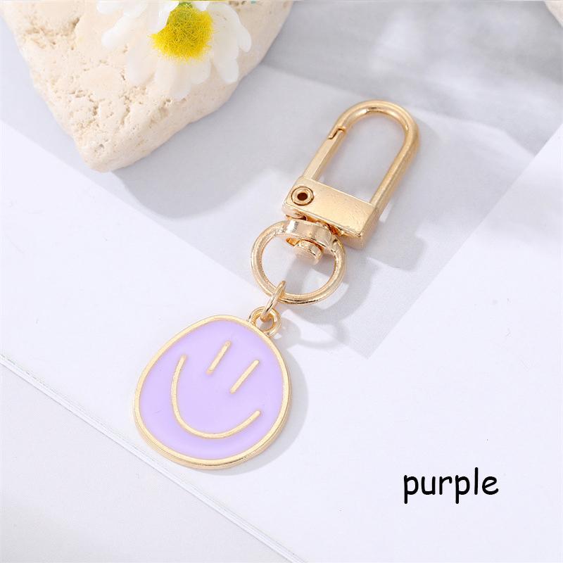Lovely Smile Face Keychain Cute White Purple Yellow Pink Blue Black Enamel Metal Key Ring Bag Accessories For Women Ladies CLE