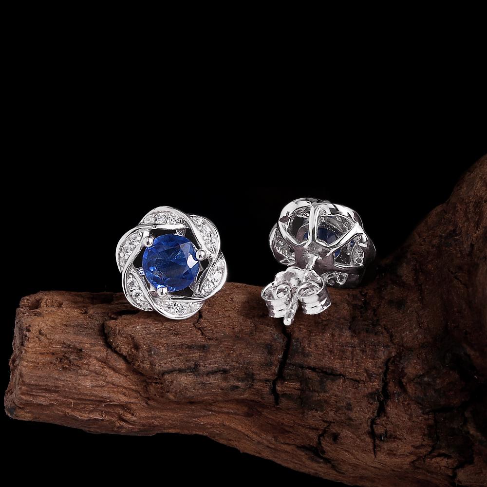 925 Sterling Silver Flower Shape Women's Earrings Natural round 5.0mm Kyanite "Wisdom Stone" Fine Jewelry For Birthday Gifts