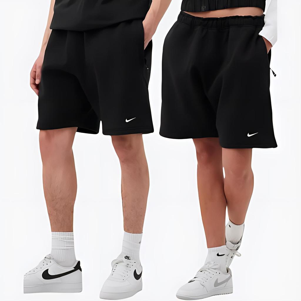 Nike Pantalones Cortos de Felpa Solo Swoosh Negro/Blanco Hombre Streetwear DV3055-010