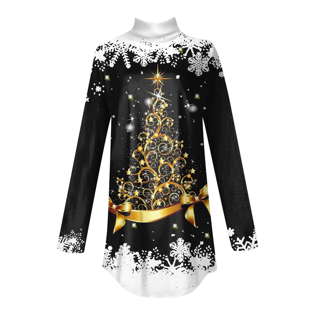 Tricouri pentru femei, toamnă, ocazional, cămăși cu mânecă lungă, hanorac, cu imprimeu vintage, cu gât înalt, pulover