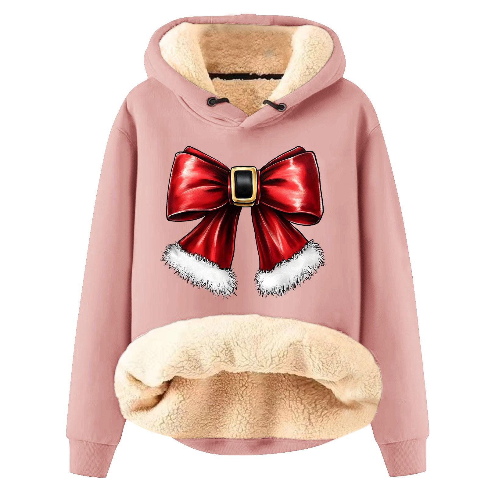 

Женская модная утепленная толстовка с капюшоном и рождественским принтом M розовый