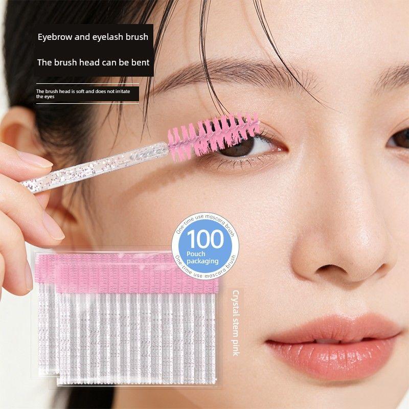 Crystal Eyelash Brush, Spiral Bendable Eyebrow Brush, Eyelash Beauty Tool, Ultra-Fine Non-Disposable Eyelash Comb, Makeup Brush Pink Bag [100 Pieces]