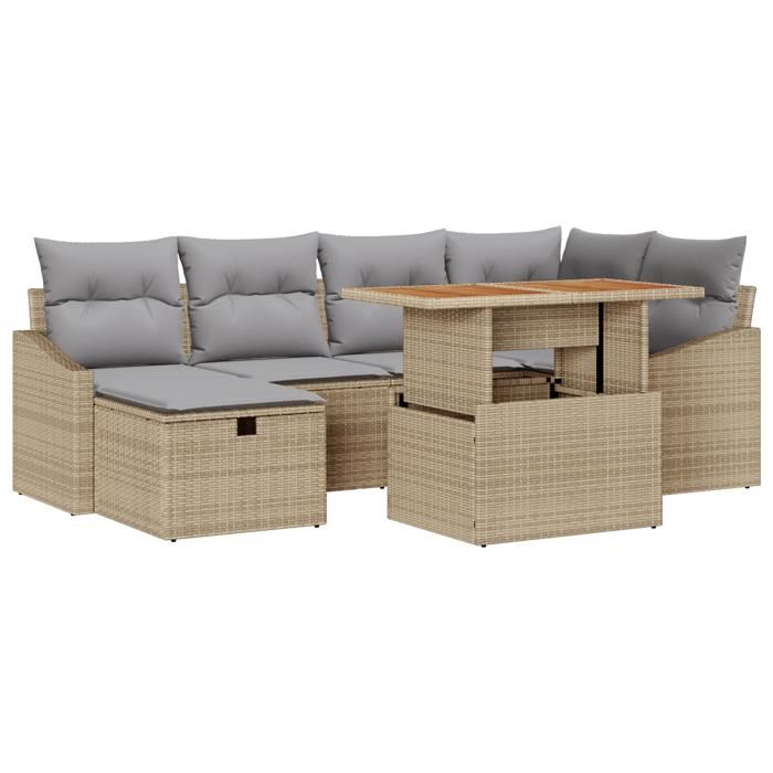 VidaXL Ensemble de canapé de jardin 7 pièces avec coussins Beige Poly Rotin 3361357
