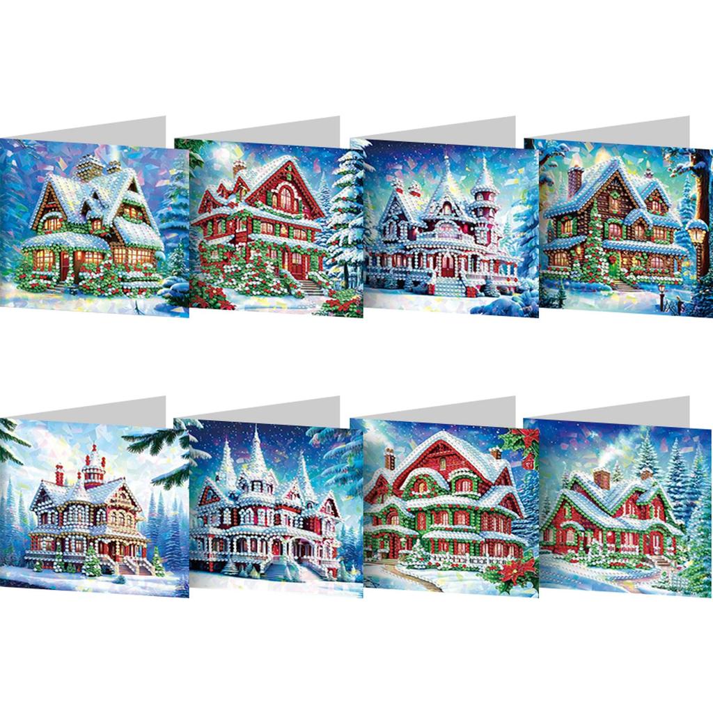 8/12PCS DIY Diamond Art Greeting Cards Rhinestone Diamond Art Mosaic Postcards for Christmas Birthdays Thanksgiving and Holidays