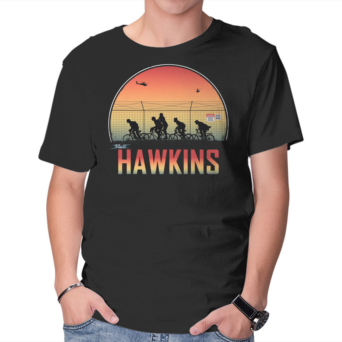 Unisex Crew Neck T-Shirt Hawkins Keep Back Graphic Short Sleeve Casual Tee XXXL