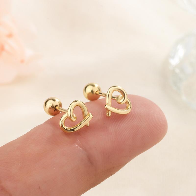 S925 Silver Sweet Hollow Heart Screw Back Earrings For Women Minimalist Small Cartilage Studs Sleep Friendly