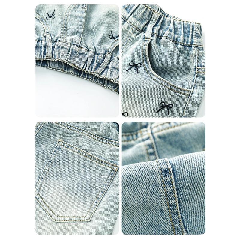 Children Casual Denim Shorts Bow Girls Elegant Above Knee Pants Mini Jeans Kids Teenager Brief Summer Shorts