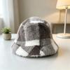 Faux Fur Winter Scarf Hat Plaid Fluffy Bucket Hat New Mink Wool Scarf  Women