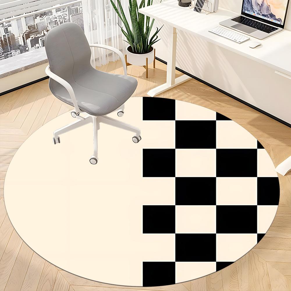1pc Checkerboard Pattern Office Round Area Rug, Indoor Mat Suitable ForOffice, Under Office Chairs Bedroom Living Room Home Decor, Room Decot244